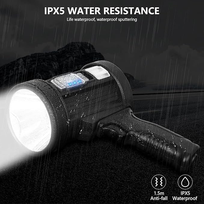 MIXILIN Rechargeable Spotlight, 90,000 Lumens Handheld Hunting Flashlight Led Spot Light with Cob Light and Solar Panels, Lightweight and Super Bright Spotlight for Hunting Boating Camping
