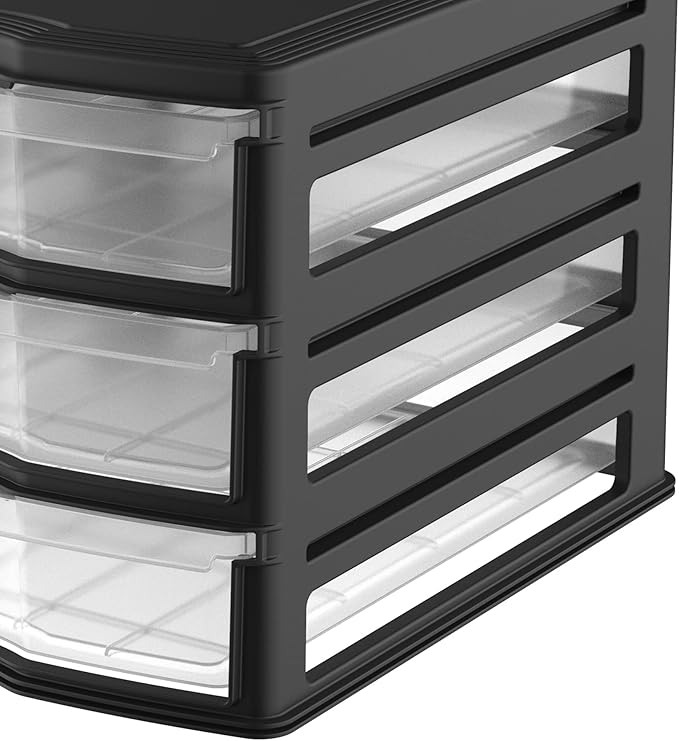 Life Story 3 Drawer Stackable Shelf Organizer, Plastic Storage Drawers for Bathroom Storage, Makeup, or Pantry Organization, Black