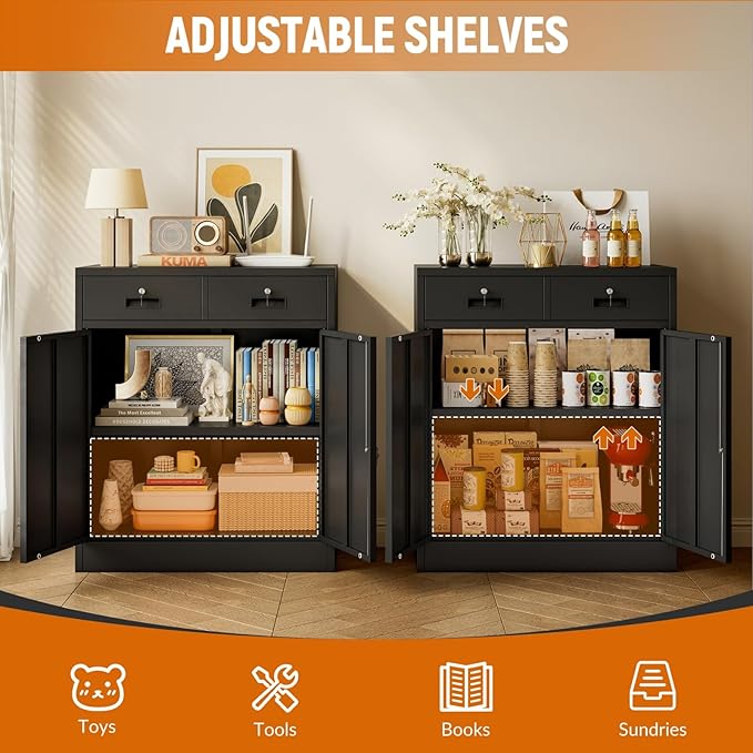 BESFUR Locking Cabinet with 2 Drawers and Lockable Doors, 36" H Black Metal Storage Cabinet with Adjustable Shelf for Home Office, Garage,School, Apartment, Warehouse