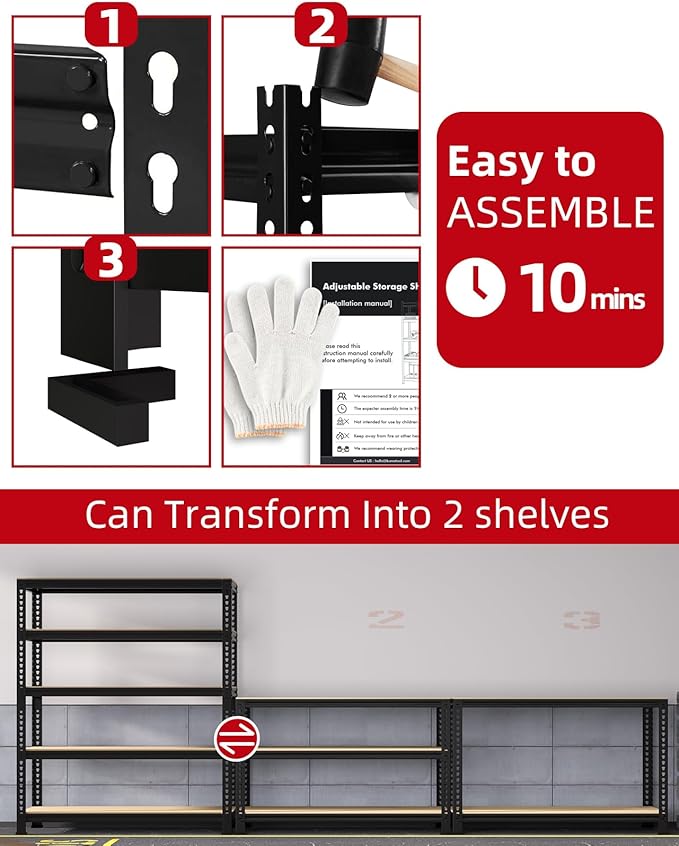 PrimeZone Heavy Duty Garage Storage Shelves - 48" W X 24" D X 72" H Adjustable Metal Shelving Unit, 5 Tier Industrial Shelves for Storage Standing Utility Rack for Warehouse, Basement, Black, 4 Pack