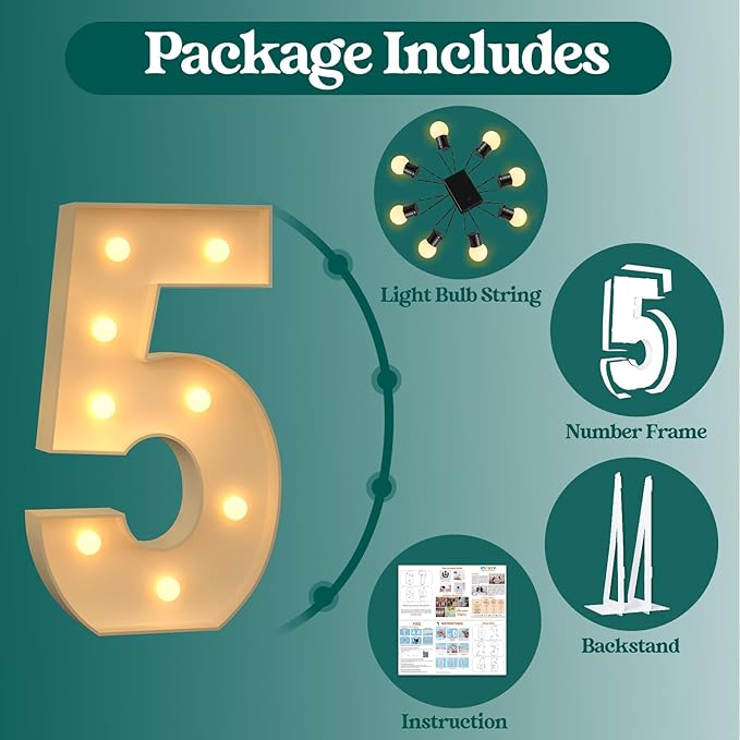 3FT Marquee Numbers, Light Up Numbers 5 for 5th 15th 50th Birthday Decorations, Big Numbers for Party Decorations, Large Light Up Numbers for Party Decor DIY Pre-Cut Foamboad Mosaic Numbers
