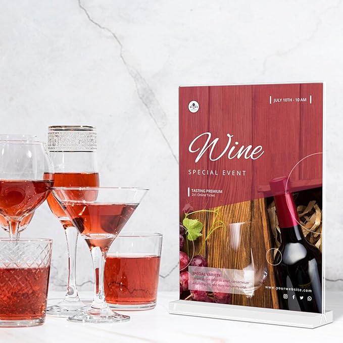 Acrylic Sign Holder 8.5x11 Inches 3 Pack T Shape Desktop Display Stand Vertical Double Sided Clear Table Menu Flyer Holder for Restaurants, Office, Shop, Wedding