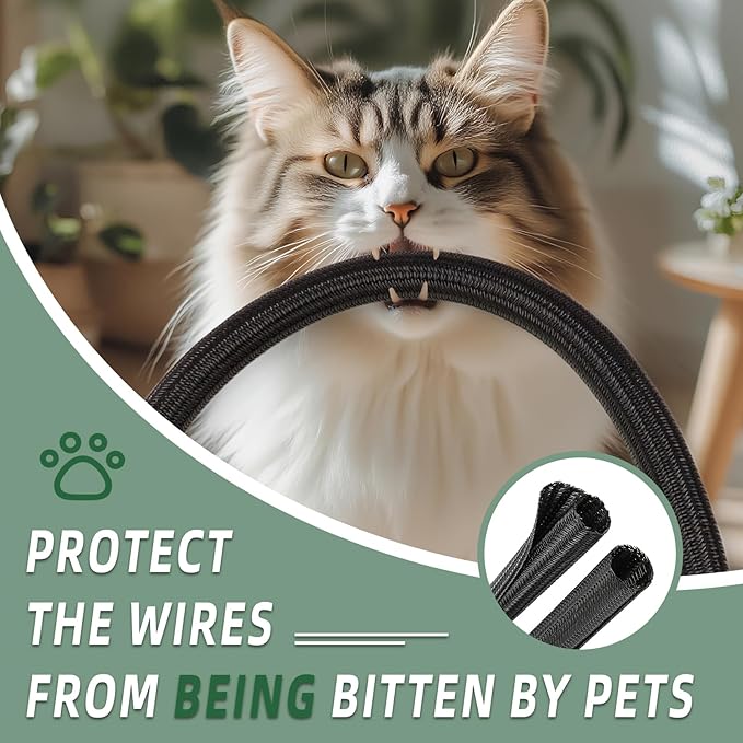 Split Wire Loom Tubing, Cable Protector Sleeve, Braided Cable Management for TV/Computer/Home Theater/Engine Bay, Cord Protectors from Pets No Chew (Black, 1/8"-10ft)