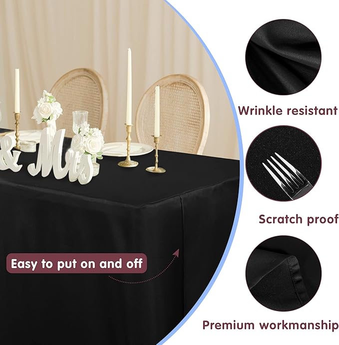 HolidayIdeas Fitted Black Tableclothes - 96 x 30 Inch - 2 Pack Rectangle Tablecloths for 8 Foot Tables, Polyester Fabric Table Covers for Parties, Trade Show, Birthday
