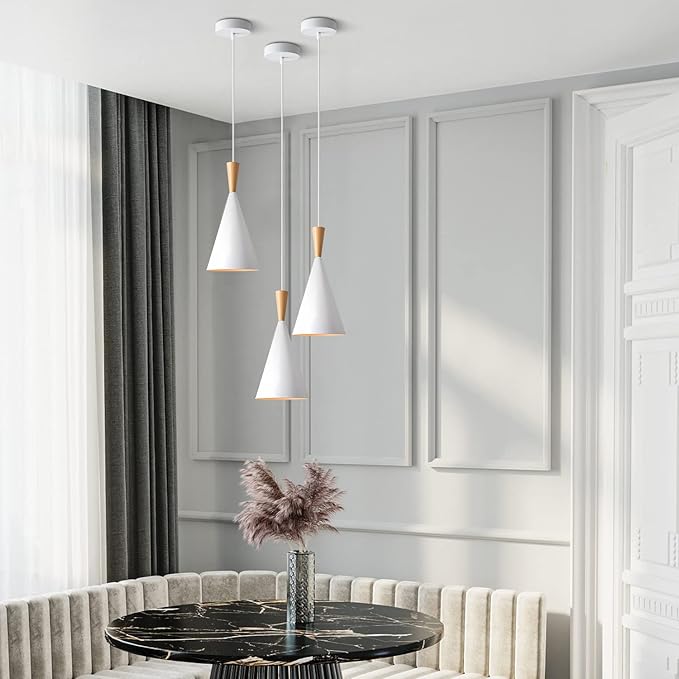 KCO Lighting Farmhouse Cone Pendant Light 3 Pack White Modern Barn Ceiling Pendant Lighting Fixture 1-Light Mini Vintage Pendant Lights Kitchen Island Dining Room Lighting
