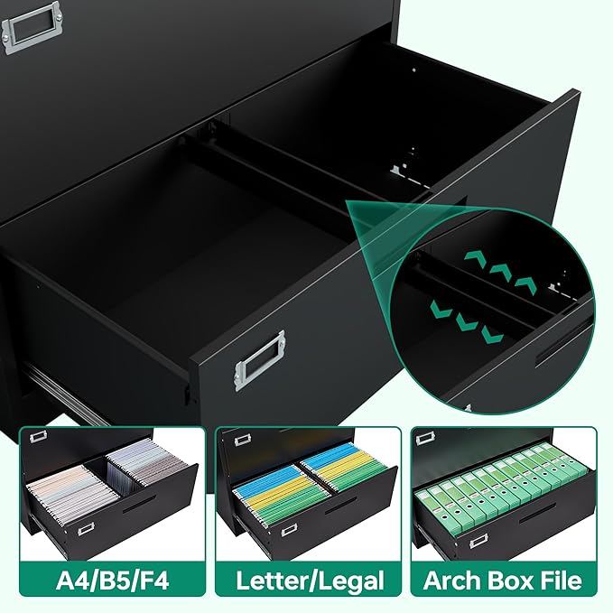 Letaya 5 Drawer File Cabinet with Lock,Metal Lateral Filing Cabinets for Home Office Hanging Files Letter/Legal/F4/A4 Size(Black-Requires Installation)