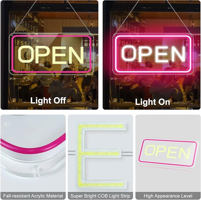inSharePlus 16"x 9" LED Neon Open Sign for Business, with ON/OFF Switch adapter, Ultra Bright Lighted Sign Open, Electric Light up Sign for Stores, Restaurants Offices Retail Shops Window Storefronts