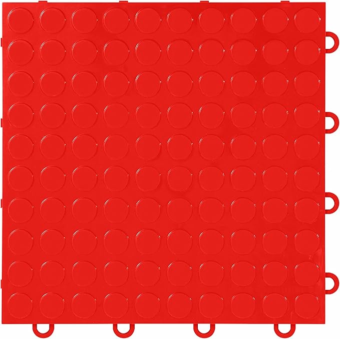 IncStores FlooringInc's Nitro 12"x12" Snap-Together Garage Flooring Tiles, Non-Slip Interlocking Plastic Floor Mat, Garage Organization & Storage, Coin Pattern, Victory Red, 52 Tiles, 52 Sq/Ft