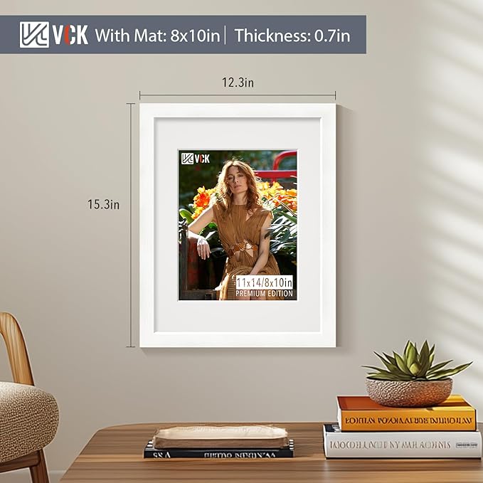 VCK 11×14 White Picture Frame with Mat for 8x10 Picture Set of 5 Wall Hanging Wooden Frame with Real Glass For Artwork Documents Family Home Wall Gallery Multi Photo Frame