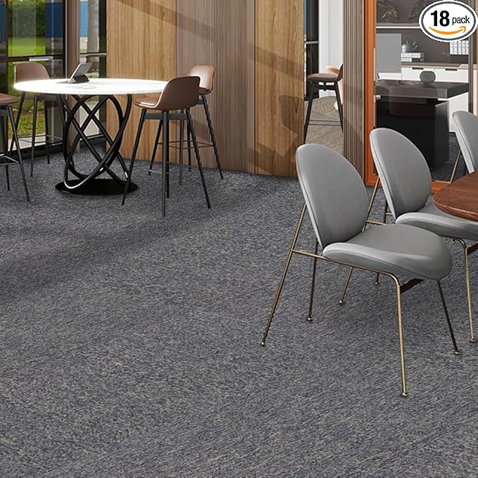 ALTRUISTIC Heavy Duty Commercial Carpet Tiles 24" x 24", 18 Pcs/72 sq ft (FlexLok tabs Included),Non-Slip Soft Square Carpet Floor Tile for Office Bedroom Living Room Kitchen Garage Gym (Blue)