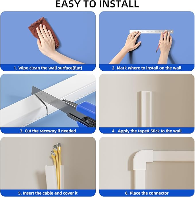 Delamu Large 236in Cord Hider, Cord Covers for 3-4 Wires on Wall, Premium TV Cable Hider, Paintable Wire Hiders Wire Covers for Cords on Wall, Easier Setup Cable Cover Raceway, W1.18 × H0.63in, White