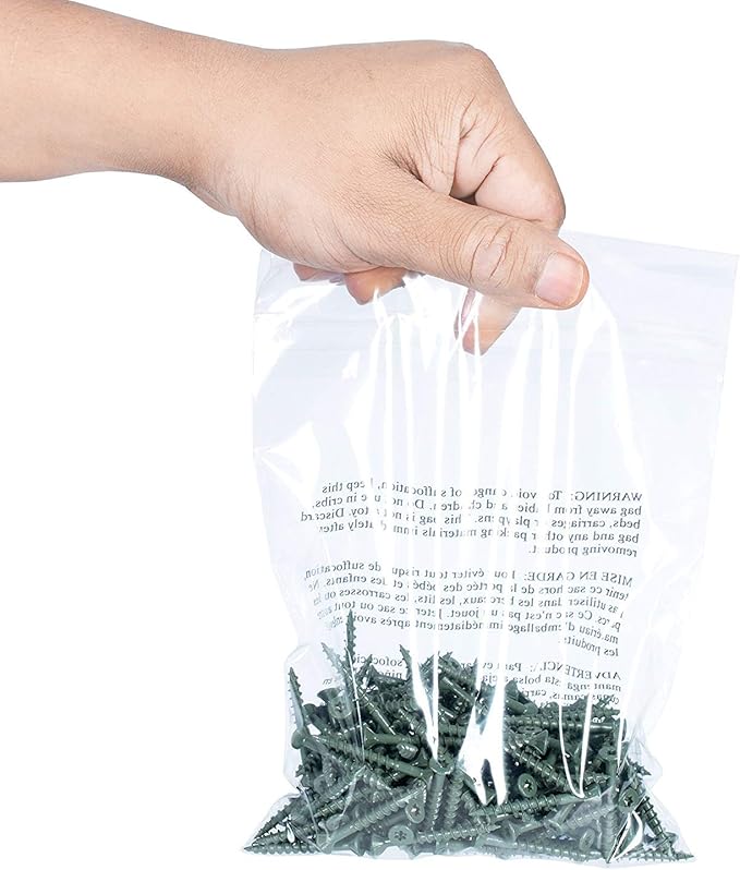 Poly Bags with Suffocation Warning 4x6", 5x7", 6x9", 8x10" - Small Combo Pack of 400 (100 each size) - Clear Poly Bags by Retail Supply Co - Resealable