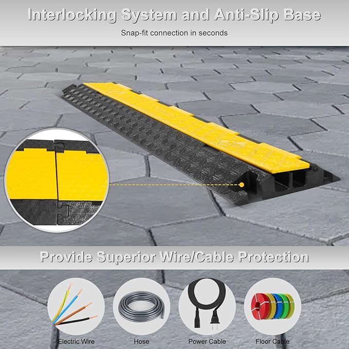 Cable Protector Ramp 4 Packs - 2 Channels Driveway Hose Protector with 39000 LBS Capacity Rubber Modular Cable Ramp for Garden Hose Wire Cord, Drive Over Cover Protector