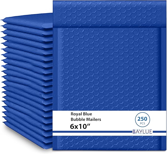 Royal Blue Small Poly Bubble Mailers 6x10 inch #0 | Self Seal Padded Envelopes | Cushioned Bubble Mailer | Usable Size 6x9 | WaterProof | Lightweight mailing Shipping Bags | 250 Pack Bulk