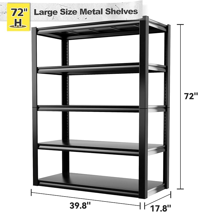 REIBII Storage Shelves Heavy Duty Garage Shelving 72" Adjustable Metal Shelves for Storage 5 Tier Garage Shelf for Kitchen Pantry Warehouse Basement, 3 Pack
