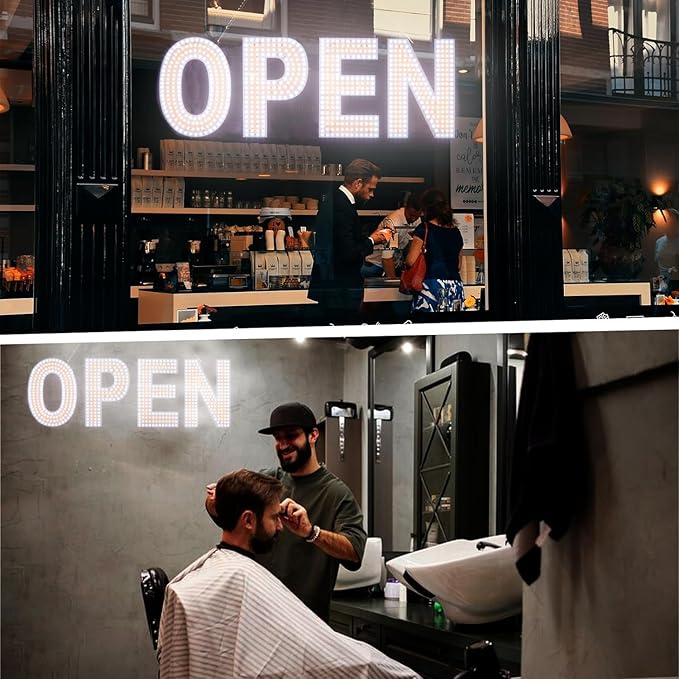 Open Sign for Business, 30"x10" Dimmable Large LED Open Signs with Hanging Installation for Cafes Store Restaurant Office Bar Pubs Hotel Salon Warm White