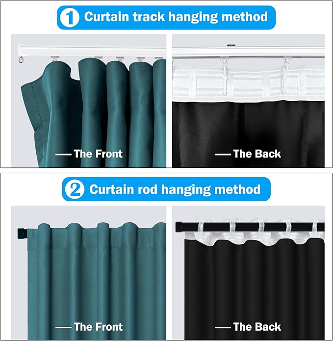 Room Divider Curtains Total Blackout Privacy Curtain Panel Room Thermal Insulated Noise Reduction Curtains for Bedroom Window Living Room Ceiling Track Curtain W 15 ft × H 7 ft Azure Blue