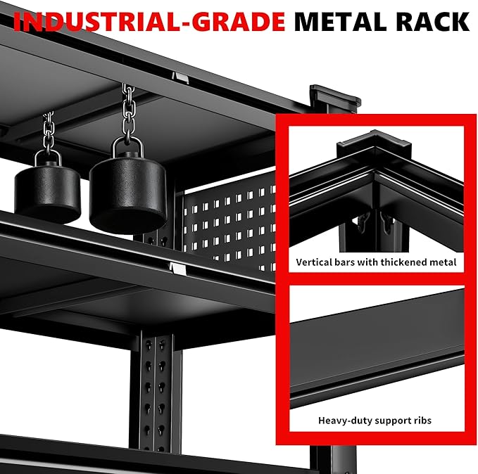 SILVEL 48.2" W Garage Shelving, 5000LBS Heavy Duty Metal Shelving, 2025 Solid Storage Shelves with 2 Side Pegboards, Industrial 5 Tier Shelves for Basement Pantry Warehouse Supermarket, 3 Pack
