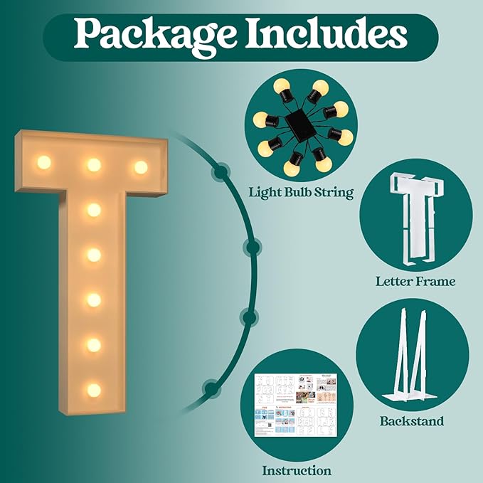 Marquee Light Up Letters, 3FT Large Light Up Letters for Party, Marquee Numbers, Mosaic Balloon Frame, Cardboard Letters for Birthday Wedding Engagement Party Backdrop Decorations, Letter T