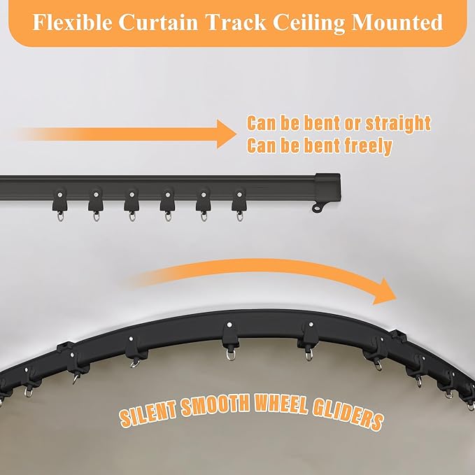 Room Divider Curtains with Flexible Ceiling Tracks Set,Blackout Curtain Ceiling Mount Curtain Track Privacy Room Dividers Ceiling Track Curtain Rod(Beige Drape & Black Rail W 15 × H 8 FT)