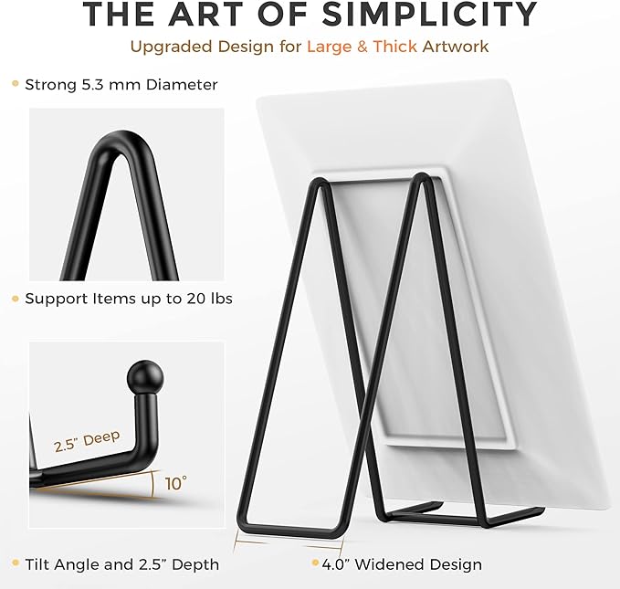 TR-LIFE 3 Pack 10 Inch Large Plate Stands for Display - Metal Plate Holder Display Stand + Picture Frame Holder Stand + Small Easels for Decorative Plate, Platter, Book, Plaques, Photo, Tabletop Art