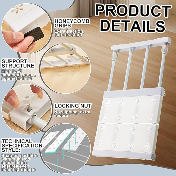Gerrii 4 Pcs Closet Tension Shelf Rod Expandable Shelf Locker Organizer Adjustable Metal Storage Rack Scalable Layered Divider Separator for Cabinet Wardrobe Kitchen Bathroom (14.96''-23.62'')