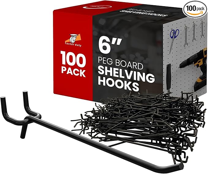 FactorDuty 6" Length Steel Black PEG Board Pegboard Shelving Hooks Wholesale Lot 20 lbs PEG Hooks Organizer Tools for Craft Storage, Garage, Kitchen, Tools and More