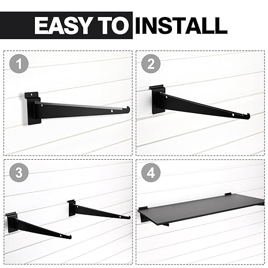 Therwen 24 Pcs 15.8" Chrome Slatwall Knife Shelf Bracket with Lip Metal Bracket Hooks Slatwall Hanger Heavy Duty Shelf Accessories Home Boutique Retailer Display (Black)