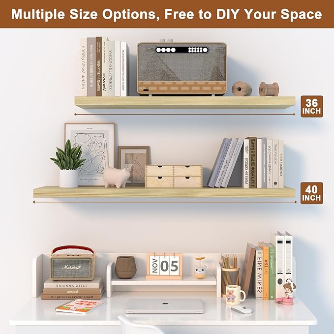 12 Inch Deep Floating Shelves for Wall 3 Pack Floating Shelfs Large Storage Space Wall Decor Display Shelf for Bathroom Living Room Bedroom Kitchen 48" W x 12" D x 1.2" H Natural Wood