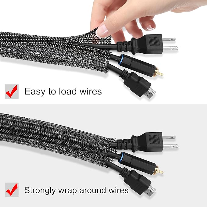 25ft -3/8 inch Cord Protector Cable Sleeve Split Wire Loom Tubing for Power Cord Audio USB Cable, Cord Sleeve Cable Management for TV Computer, Cord Protectors from Pets Chewing,Black