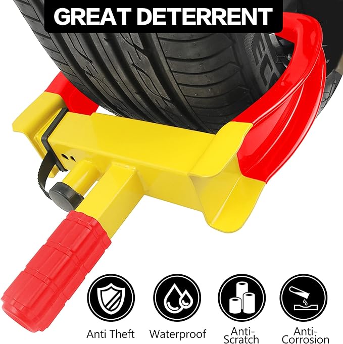 KAYCENTOP Wheel Clamp Lock Universal Security Tire Locks Anti Theft Lock Fit Most Vehicles Max 11" Tire Width for Trailers SUV Boats ATV's Motorcycles Golf Cart Yellow/Red 2 Packs 6 Keys Alike