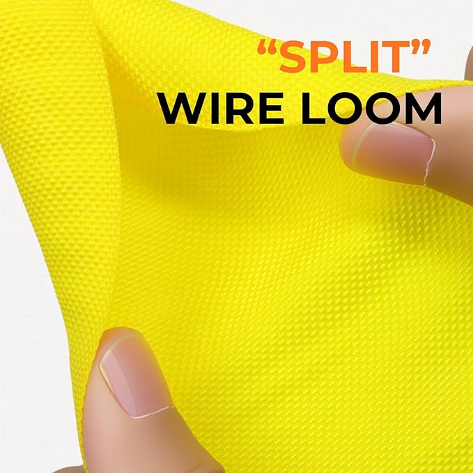5/8 inch Split Braided Cable Management Sleeve for USB Cable Power Cord Audio Video Cable, Wire Loom Cord Protector from Cat Dog Chewing (Yellow, 25FT)
