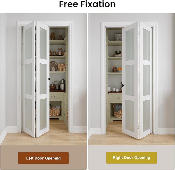 Bifold Doors for 30" x 80" Opening, 3-lite Tempered Frosted Glass Closet Folding Doors with Hardware kit Included, Easy Assembly, White