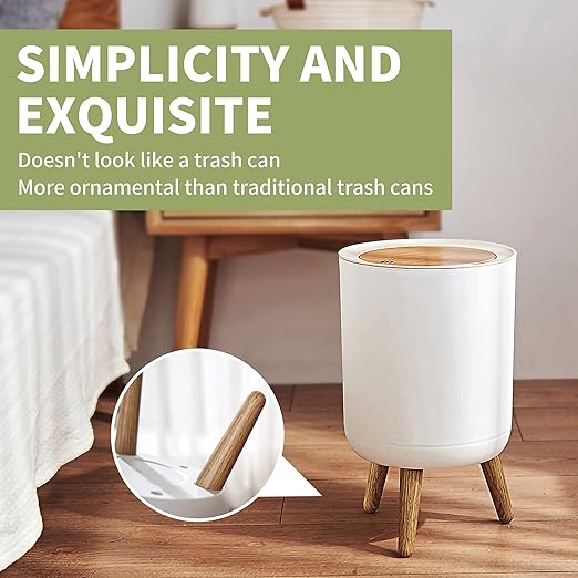 Trash can，7Liter/1.8 Gallon Garbage can with Press top Lid，Nordic Modern Waste Basket，Plastic Trash bin Suitable for Kitchen, Bathroom, Bedroom, Living Room, Office, Outdoor，Dog Proof Trash can……