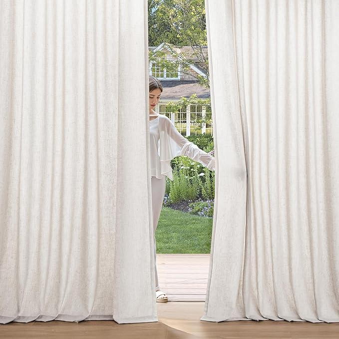 MIULEE Non-See-Through Privacy Linen Curtains 2 Panels, Light Filtering Window Curtains Farnhouse Textured Back Tab Semi Sheer Drapes for Bedroom Living Room, 52 x 84 Inches Long, White