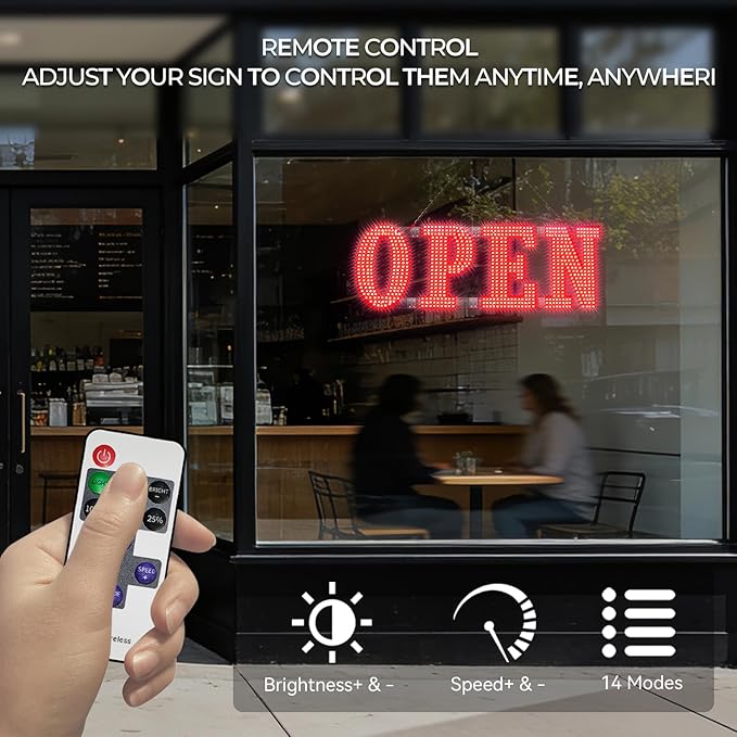 40" x 14" Large LED Open Signs with Remote Control 14 Modes Dimmable Open Sign for Business Window Stores Retail and Restaurant Red