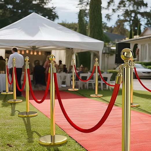 kaiyomi 6Pcs Stanchions with Red Velvet Ropes Set, 5 Feet Velvet Ropes and Posts Poles for Red Carpet Party Decoration and 360° Photo Booth (Golden)