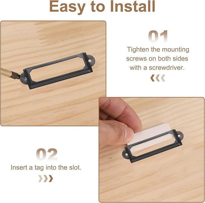 PATIKIL 60x17mm Metal Label Holders, 30 PCS Label Name Card Tag Frames with Screws for Office Library File Cabinets Shelves Wood Drawers Fabric Bins, Black