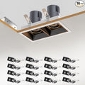 LED Square Recessed Lighting 16 Pack, 24W Adjustable Downlight, Aluminum Recessed Ceiling Light with junction Box, 5 CCT 2700K-6000K, TRIAC Dimming Rotation Spotlight for Living Room Hallway Kitchen