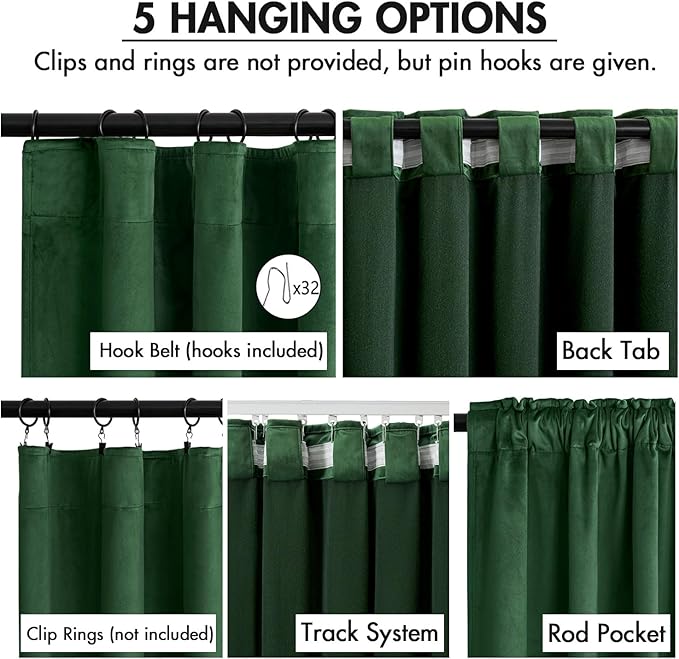 MIULEE Christmas Velvet Curtains 108 Inch Length 2 Panels Set for Bedroom Pinch Pleat Back Tab Luxury Thermal Insulated Living Room Darkening Pleated Blackout Extra Long Drapes with Hook Emerald Green