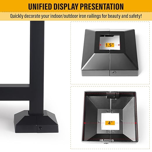 1.5"x1.5"（Actual: 1.5"x1.5"） Deck Post Base Cover Decorative Post Base Trim Skirt Black Aluminum 2Pack