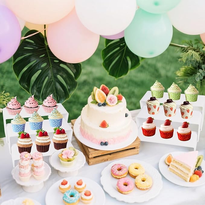 Acrylic Display Risers 2 Sets 3 Tier Cupcake Stand for Dessert Jewelry Pop Figures Shelves Retail Shoe Showcase (White)