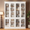 70.8" Bookshelf with Glass Doors, Farmhouse Modular Bookcase with 6-Tier Adjustable Shelves, Large Storage Cabinet for Living Room & Home Office, Set of 2, White