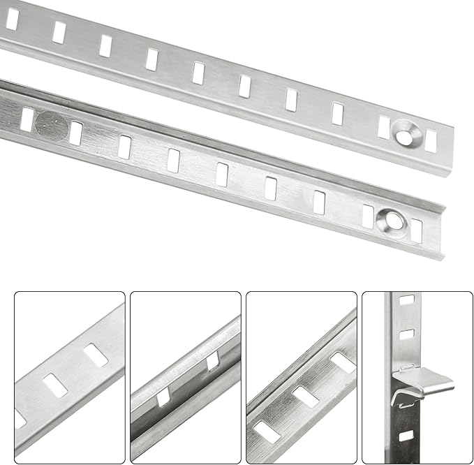 Bueyfolt 34 Inch 10Pcs Pilaster Shelf Brackets, Adjustable Mortise Mount Shelf Rails with Screws for Wall Shelving System
