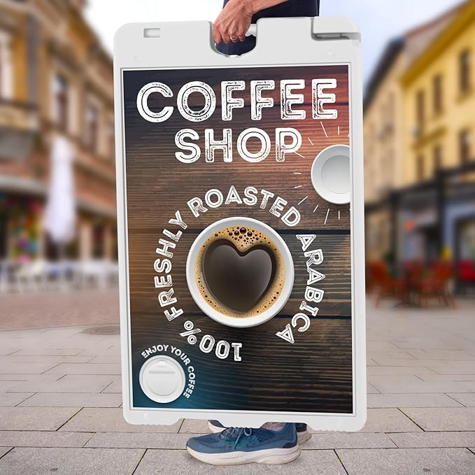 Jumbl Outdoor A-Frame Sandwich Signboard 24” x 36” Display Surface – w/PVC Sign Protector & Sand Fill Holes – Duel Display Signage Stand for Storefront Sidewalk Curb (White)
