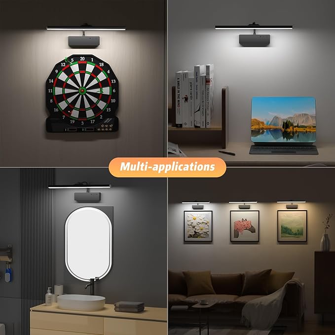 Lightbiz Picture Light, 15.35inch 5400mAh Rechargeable Picture Lights for Wall Battery Operated Wall Lights with Remote, 3 Colors Paintings Light Dimmable Art Light for Artwork, Gallery(Black)
