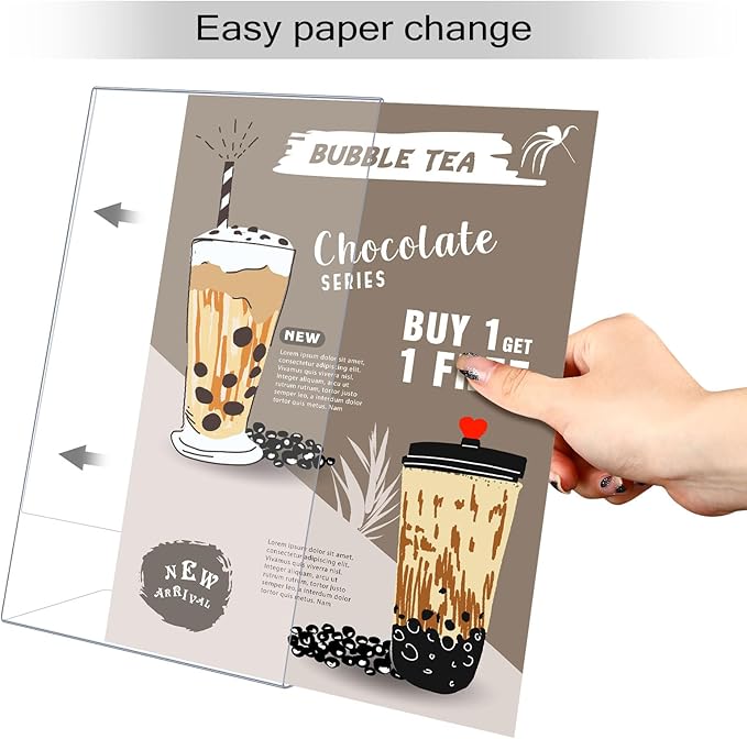 Qilery 4 Pcs 11 x 17 Inch Acrylic Sign Holder Clear Display Stand Frame Table Top Slant Back Plastic Sign Holder Flyer Document for Menu Workers Teachers Office School Desktop