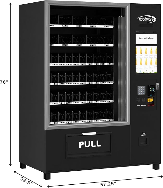 KoolMore Snack Vending Machine with 21.5 in. Touch Display, 66 Slots and Elevator-Lift Dispensing, Refrigerated, Bill, Coin and Credit Card Acceptor, Wifi, 4G Connectivity in Black (KM-VMRWT-66EBCR)