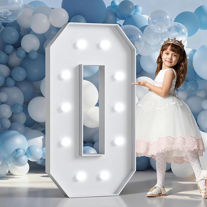 Marquee Numbers 4 Feet Tall Big Light Up Numbers 30th 40th 50th Birthday Decorations Graduation Decorations 2025 White Anniversary Party Decor Large Cardboard Prop Backdrop Sign 0