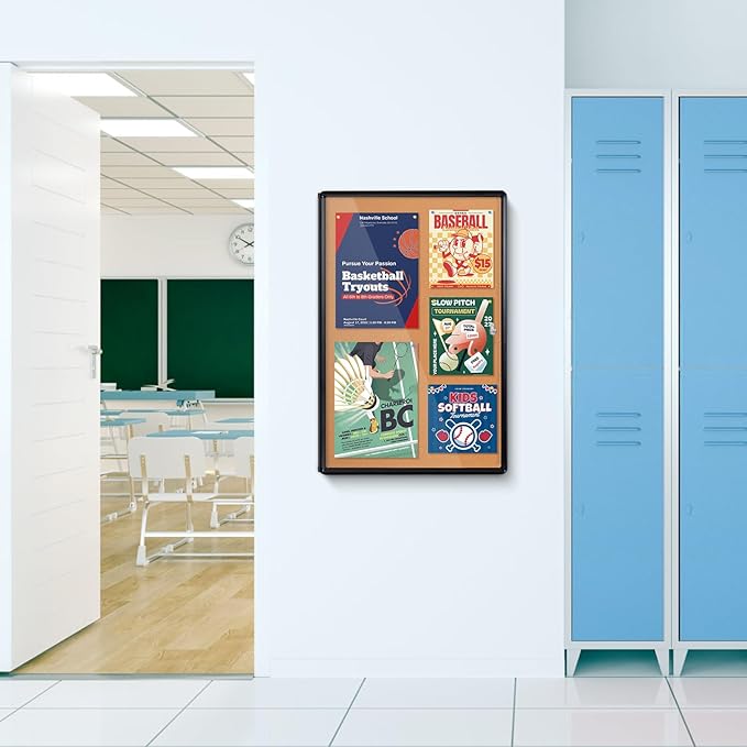 Enclosed Bulletin Board Cork Board 36x24 in, Lockable Wall Display Case for Office School Home Commercial, Tamperproof and Shatter Resistant, Black Aluminum Frame